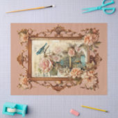 Mooie ingelijste bloemenvogel & kooi Decoupage Tissuepapier (Craft)