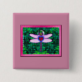 Mooie ingelijste “Crackel ingelijste Libel” Kunstw Vierkante Button 5,1 Cm