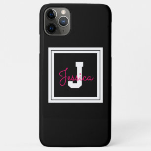 Mooie ingelijste naam & monogram Zwart Wit & Roz iPhone 11 Pro Max Hoesje