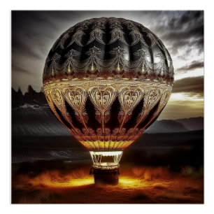 Mooie ingewikkelde hete luchtballon in bergen perfect poster