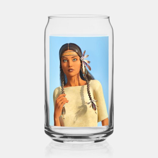 Mooie inheemse Amerikaanse vrouw inheemse outfit Blikvorm Glas (Voorkant)