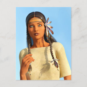 Mooie inheemse Amerikaanse vrouw inheemse outfit Feestdagenkaart