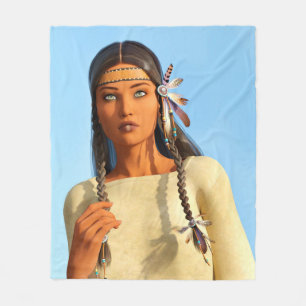 Mooie Inheemse Amerikaanse Vrouw Inheemse Outfit Fleece Deken