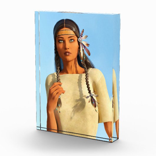 Mooie inheemse Amerikaanse vrouw inheemse outfit Fotoblokken (Rechts)