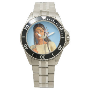 Mooie inheemse Amerikaanse vrouw inheemse outfit Horloge