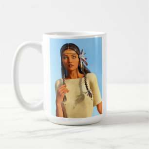 Mooie Inheemse Amerikaanse Vrouw Inheemse Outfit Koffiemok