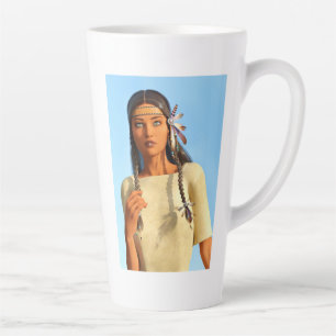Mooie Inheemse Amerikaanse Vrouw Inheemse Outfit Latte Mok