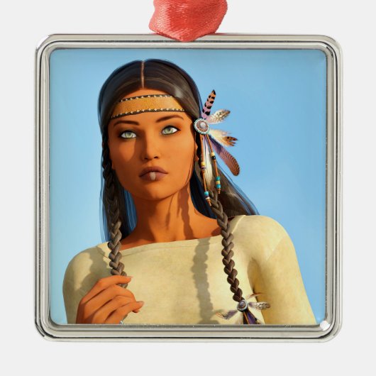 Mooie inheemse Amerikaanse vrouw inheemse outfit Metalen Ornament (Voorkant)