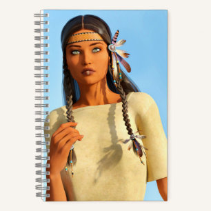 Mooie inheemse Amerikaanse vrouw inheemse outfit Notitieboek