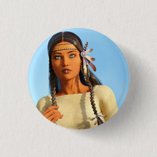 Mooie Inheemse Amerikaanse Vrouw Inheemse Outfit Ronde Button 3,2 Cm