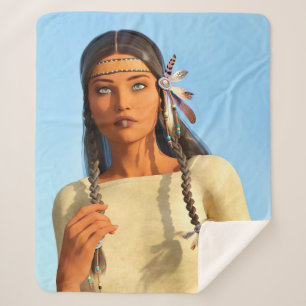 Mooie inheemse Amerikaanse vrouw inheemse outfit Sherpa Deken