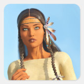 Mooie inheemse Amerikaanse vrouw inheemse outfit Vierkante Sticker (Voorkant)