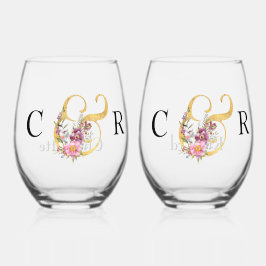 MOOIE INITIALEN EN GOUDEN AMPERSAND BRUILOFT WIJNGLAS ZONDER VOET