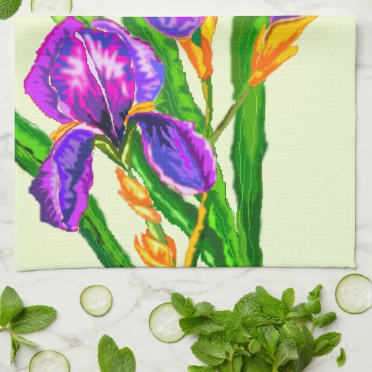 Mooie Iris Bloem Keuken Handdoek Spring (Gevouwen)
