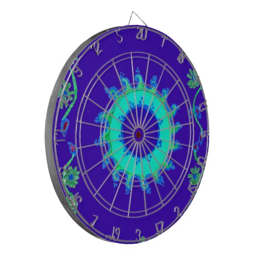 Mooie iriserende blauwe bloemenkunst olieverfschil dartbord (Voorkant Links)