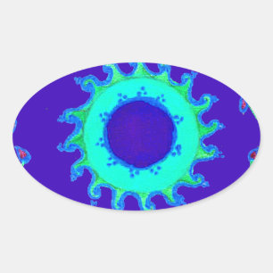 Mooie iriserende blauwe bloemenkunst olieverfschil ovale sticker