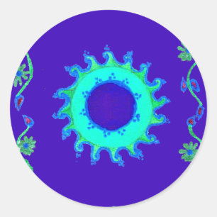 Mooie iriserende blauwe bloemenkunst olieverfschil ronde sticker