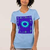 Mooie iriserende blauwe bloemenkunst olieverfschil t-shirt (Voorkant)