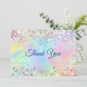 Mooie iriserende eenhoorn nepschittering bedankkaart (Staand voorkant)