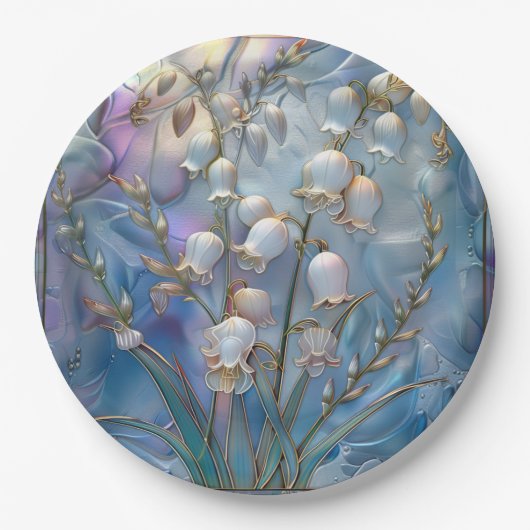 Mooie iriserende lelie-van-dalenglas look papieren bordje (Voorkant)