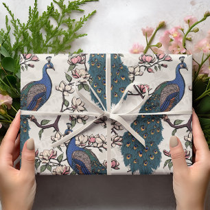 Mooie ivoren pauwen en Magnolia bloemen Cadeaupapier