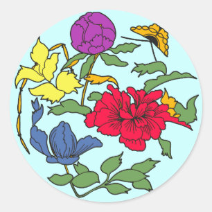 Mooie Japanse Bloemenkunst Ronde Sticker