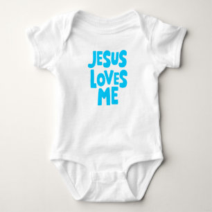 Mooie "Jesus Loves Me" in het blauw voor baby body Romper