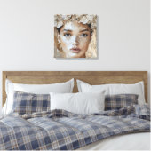 Mooie Jonge Mode Model Bloemenportretkunst Canvas Afdruk (Insitu (Slaapkamer))