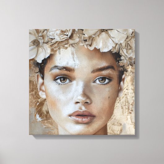 Mooie Jonge Mode Model Bloemenportretkunst Canvas Afdruk (Voorkant)