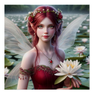 Mooie juli Fairy in Water Lelies Perfect Poster