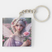 Mooie June Fairy in Roos Sleutelhanger (Achterkant)