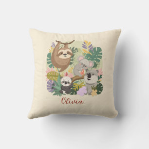 Mooie jungle dieren bloemstuk aangepaste naam kus Kussen