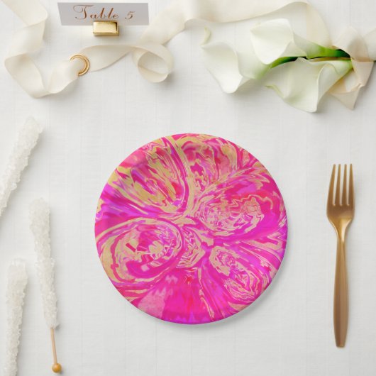 Mooie juweel getinte rode en fuchsia roze abstract papieren bordje (Huwelijk)