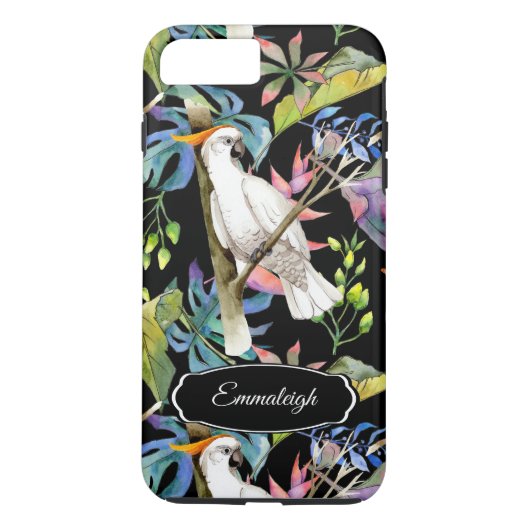 Mooie kaketoe vogel tropisch patroon zwart Case-Mate iPhone case (Achterkant)