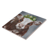 Mooie Kalf met Bloemenkrans Tegeltje (Zijkant)