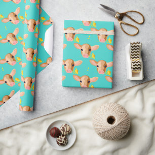Mooie Kalfskop met Bloem - Inpakpapier