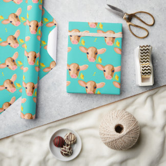 Mooie Kalfskop met Bloem - Inpakpapier