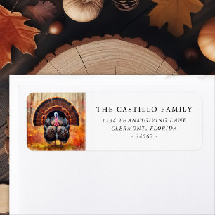 Mooie kalkoen in een herfstbos Thanksgiving Etiket