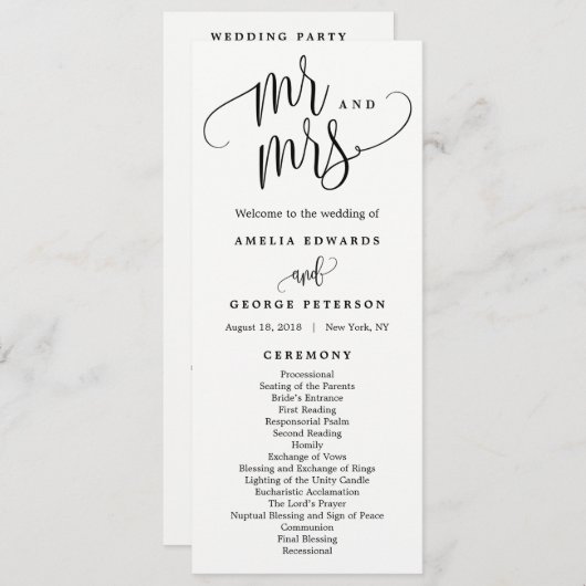 Mooie kalligrafie bruiloft ceremonie programma (Voorkant / Achterkant)