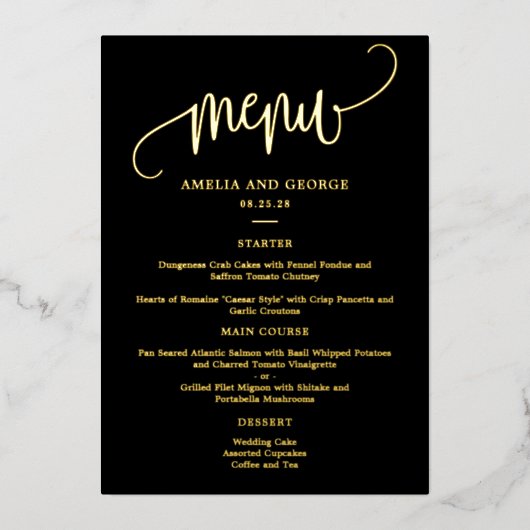 Mooie kalligrafie ECHTE FOLIE Elegant Menu Kaart (Voorkant)