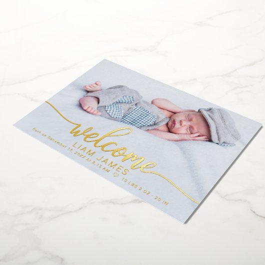 Mooie kalligrafie foto geboorteaankondigingskaarte folie uitnodiging (Gedraaid)