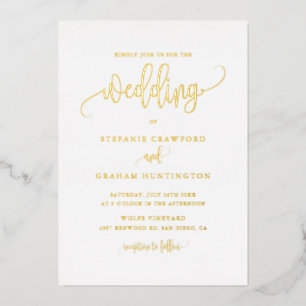 Mooie kalligrafie script minimalist trouwkaart folie uitnodiging