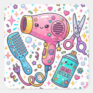 Mooie kapsalon gereedschap in Kawaii stijl Vierkante Sticker