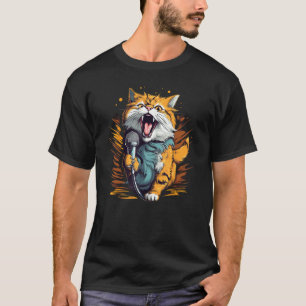 Mooie Karaoke Kat met Microfoon voor Zanger en Lie T-shirt