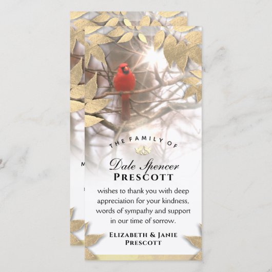 Mooie Kardinaal 4x8 Sympathie Hartelijk dank Bedankkaart (Voorkant / Achterkant)