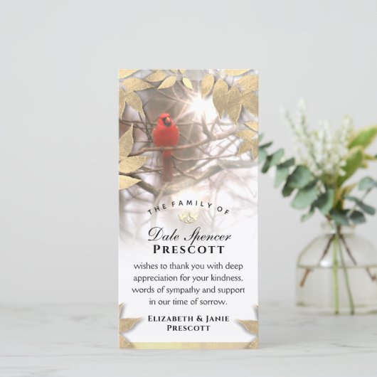 Mooie Kardinaal 4x8 Sympathie Hartelijk dank Bedankkaart (Staand voorkant)