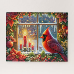 Mooie Kardinaal Kerst Ramen Legpuzzel