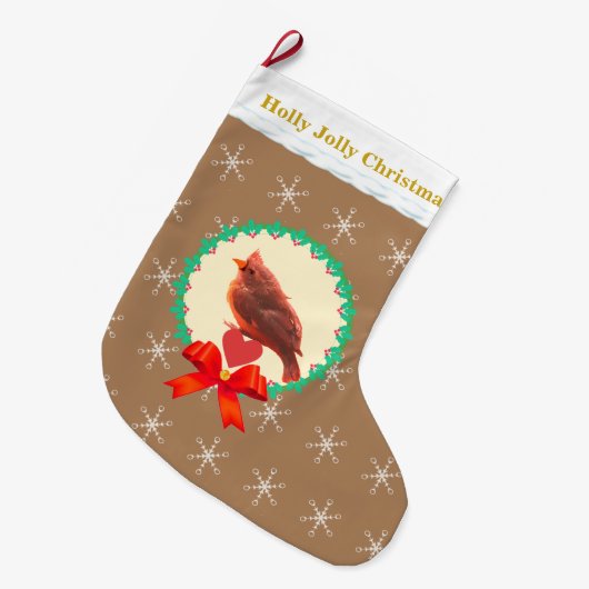 Mooie kardinale vogel grote kerstsok (Voorkant (Hangend))