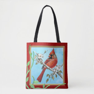 Mooie kardinale vogel op een Canvas tas van de Tak
