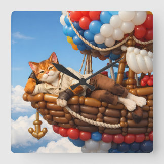 Mooie Kat Ballon Kinderkamer Muurklok Decoratie Vierkante Klok